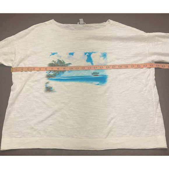 J. Jill Women’s XL Linen Cotton Lightweight Sweater Tropical Beach Scene Coastal - Picture 8 of 9